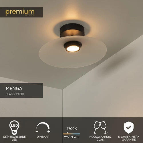 Lucide MENGA - Plafonnière - Ø 40 cm - LED Dimb. - 1x11W 2700K - Opaal | Premium - USP